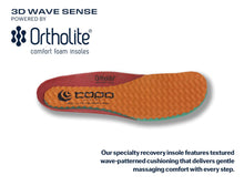 Orthopedic insole with 3D Wave Sense technology by Topo, featuring Ortholite comfort foam