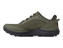 Green and black hiking sneaker with black sole 