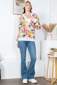Whimsical Mushroom Fleece Zipper Hoodie: M