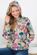 Whimsical Mushroom Print Hoodie with Pocket: MEDIUM